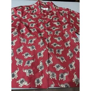 Jim Thompson Mens Short Sleeve Silk Collar Button Down Size 8  Elephant Print